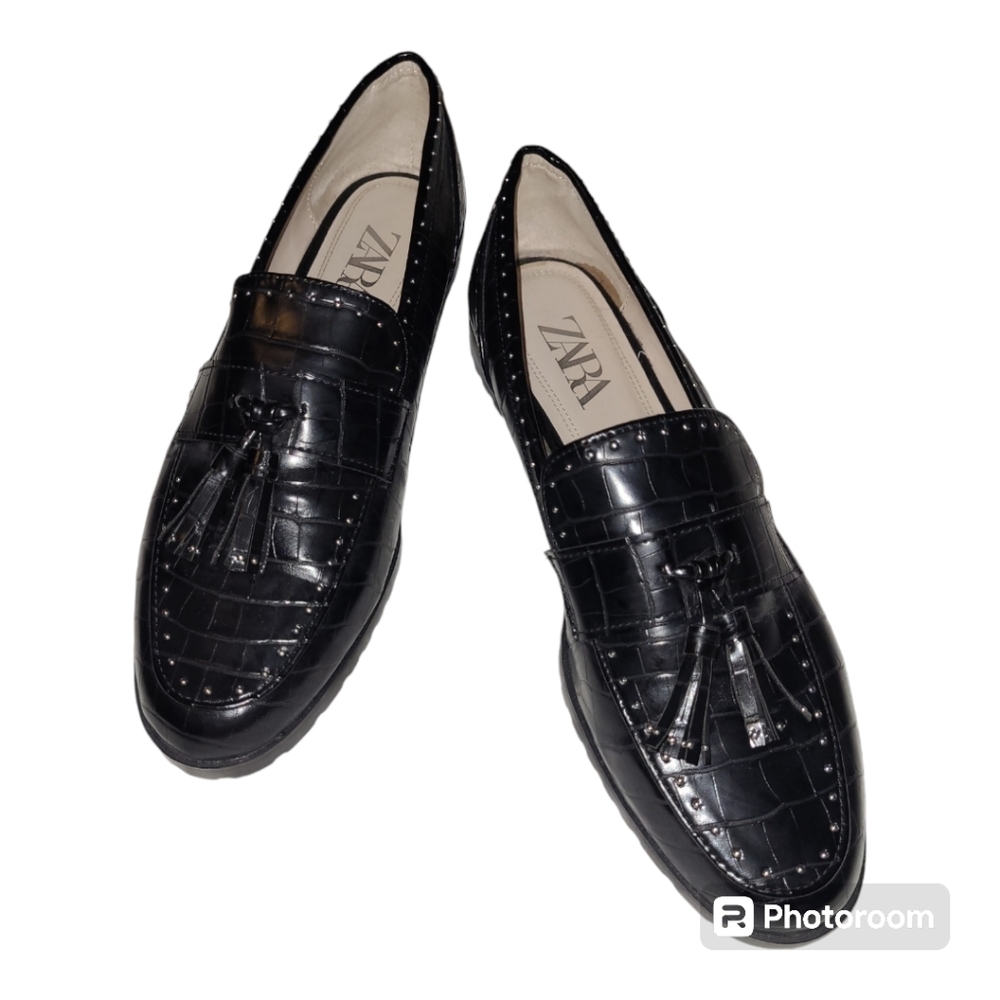 NWOT* Zara* Animal Print* Micro Studded* Loafers* Black* Sz EU42/US10